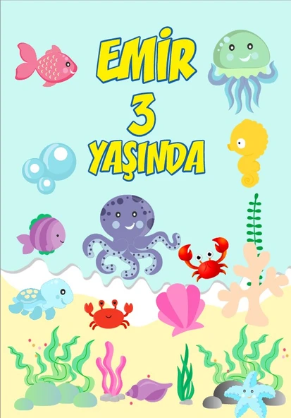 Su Altı Yaşamı Doğum Günü Afişi - 50x70 Cm ürün görseli 1