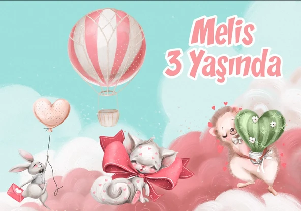 Sevimli Hayvanlar Temalı Doğum Günü Afişi - 100x150 Cm ürün görseli 1