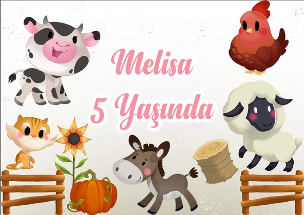 Sevimli Çiftlik Hayvanları Temalı Doğum Günü Afişi - 50x70 Cm ürün görseli 1