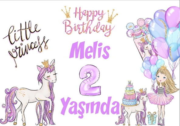 Unicorn Temalı Doğum Günü Afişi - 70x100 Cm ürün görseli 1