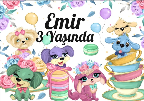 Sevimli köpekler temalı Doğum Günü Afişi - 50x70 Cm ürün görseli 1