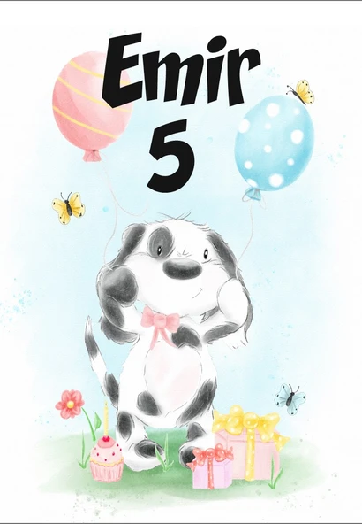 Sevimli köpek temalı Doğum Günü Afişi - 70x100 Cm ürün görseli 1
