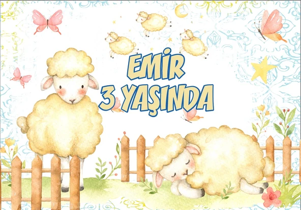 Koyun Temalı Doğum Günü Afişi - 70x100 Cm ürün görseli 1