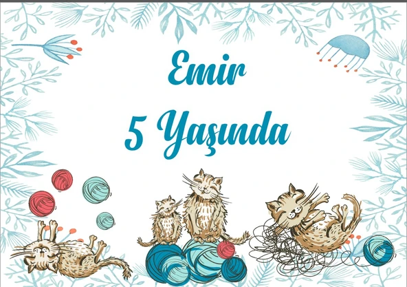 Kedi Temalı Doğum Günü Afişi - 50x70 Cm ürün görseli 1