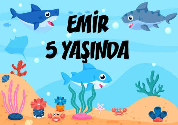 Deniz ve Balıklar Doğum Günü Afişi - 70x100 Cm ürün görseli 1