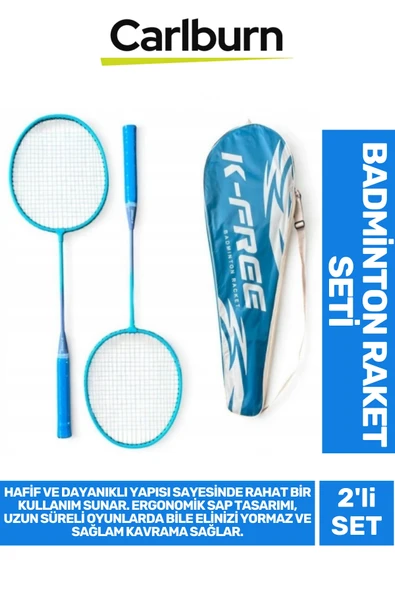 PremiumHafif Dayanıklı Telli Sağlam Ergonomik Saplı Eli Yormaz Kavrama 2'li Badminton Raket Seti ürün görseli 1