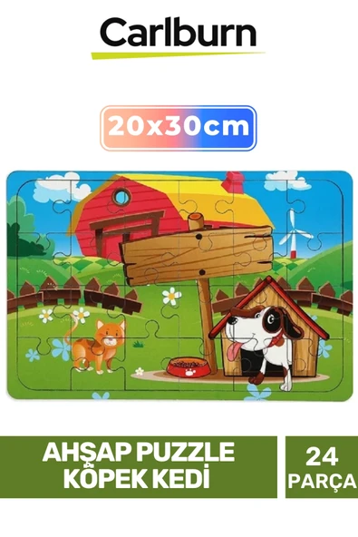 Özel Seri Eğitici Zeka Geliştirici Öğretici El Göz Koordinasyonu Ahşap Puzzle Köpek Kedi - 24 Parça ürün görseli 1