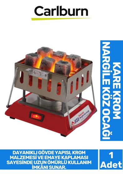 Premium Seri Açma Kapama Düğmeli Dayanıklı Emaye Kaplama Kare Krom Elektrikli Nargile Köz Ocağı ürün görseli 1