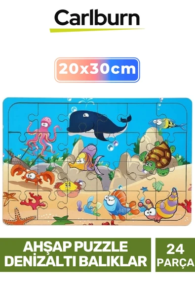 Premium Eğitici Zeka Geliştirici Öğretici Göz Koordinasyonu Ahşap Puzzle Denizaltı Balıklar 24 Parça ürün görseli 1