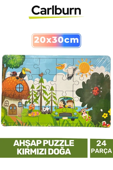 Özel Üretim Eğitici Zeka Geliştirici Öğretici Ahşap Puzzle Kırmızı Doğa - 24 Parça ürün görseli 1