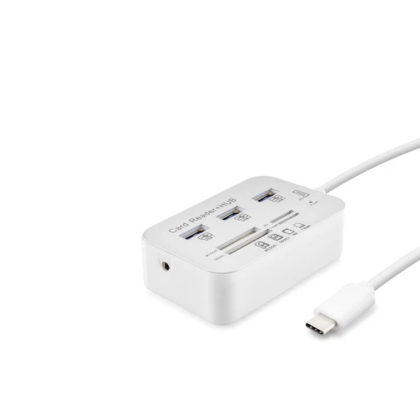 Type-C Hub Combo 3*Usb3.0 + Ms + Sd + M2 + Tf 20Cm Beyaz HDX7029 ürün görseli 1