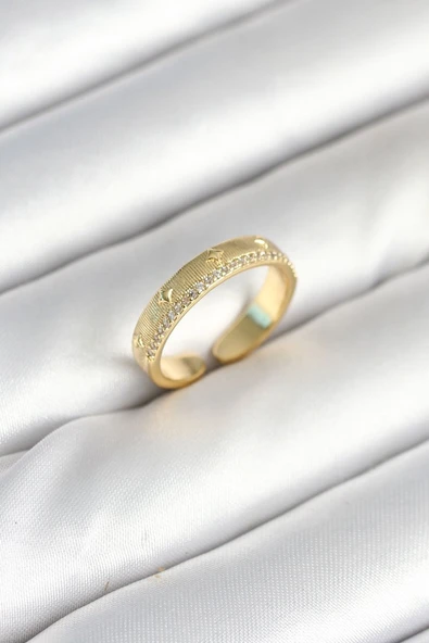 Gold Renk Şerit Zirkon Taşlı Kadın Yüzük - TJ-BYK3905 ürün görseli 1