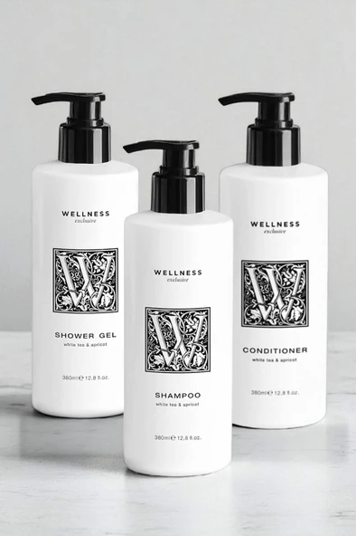 Wellness Exclusive White Tea & Apricot Shampoo 380 ml + Conditioner 380 ml + Shower Gel 380 ml ürün görseli 1