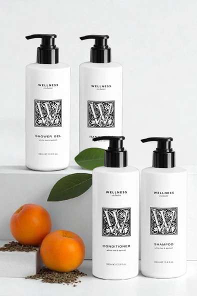 Wellness Exclusive White Tea & Apricot Shampoo 380 ml + Conditioner 380 ml + Shower Gel 380 ml  + Hand Wash 380 ml ürün görseli 1