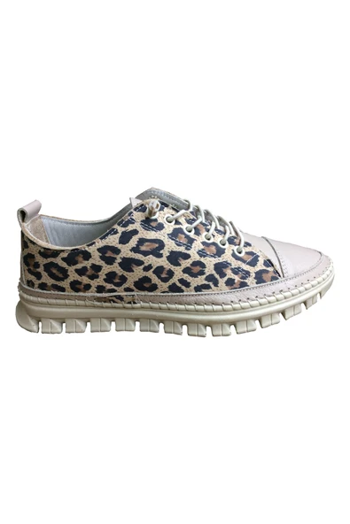 2010 Womenly Style Bej-Leopar Kadın Günlük Ayakkabı % 100 Hakiki Deri ürün görseli 1