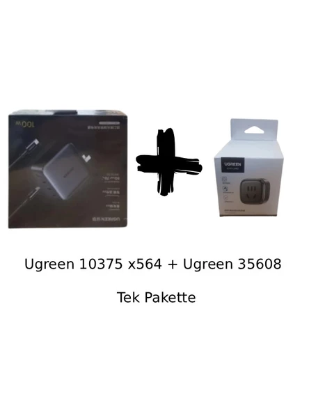 UGREEN 10375 X564 Nexode 100W GaN Hızlı Duvar Şarj Cihazı USB-C Kablolu 4 Portlu  ve  Ugreen 35608 Universal Seyehat Şarj Adaptörü ürün görseli 1