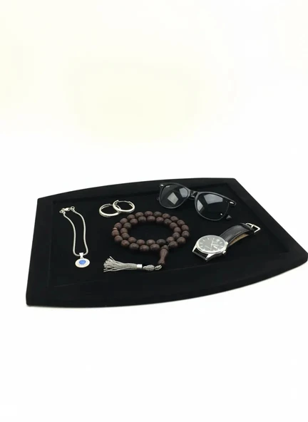 Süet Kumaş Siyah Renk 34,5/27 cm Kolye Ucu Küpe Yüzük Takı Servis Sunum Tablası ürün görseli 1