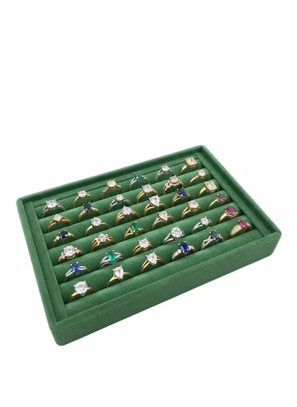 Tunus Model Süet Kumaş Yeşil Renk 22 /14 cm Sosis Yüzük Standı ürün görseli 1
