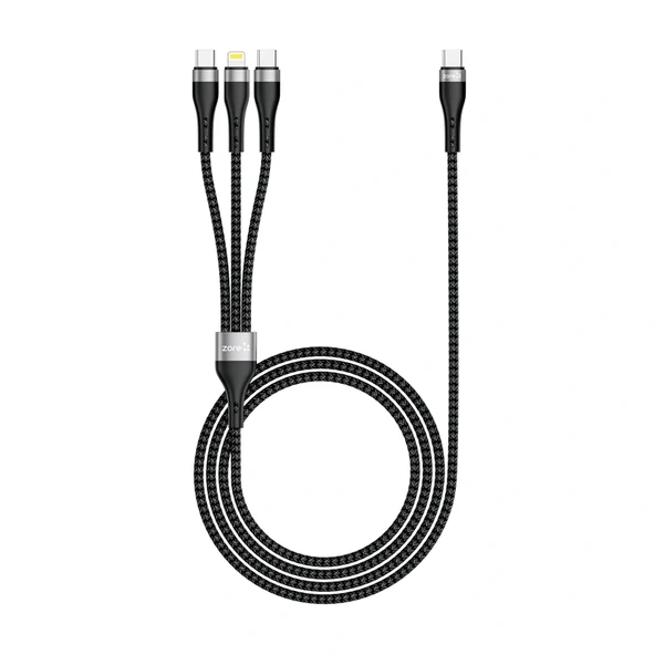 3in1 USB-A to Lightning - Type-C - Type-C Şarj ve Data Kablosu 20W 1.5M ürün görseli 1
