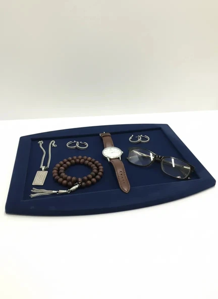 Süet Kumaş Lacivert Renk 34,5/27 cm Kolye Ucu Küpe Yüzük Takı Servis Sunum Tablası ürün görseli 1