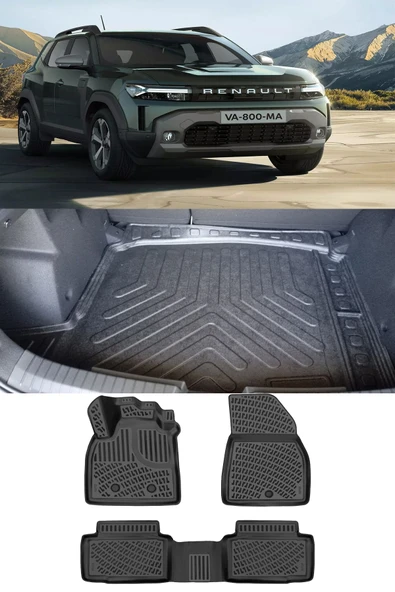 Rizline Renault Duster 2024 Ve Sonrası 3D Havuzlu Paspas Siyah Ve Bagaj Havuzu  4x2 Sabit Zemin LPG MHEV  Set ürün görseli 1