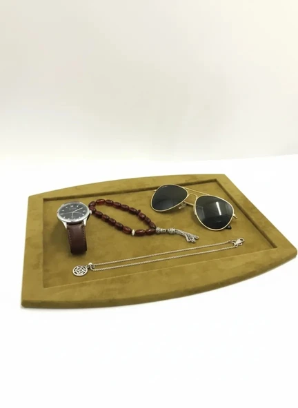 Süet Kumaş Hardal Renk 34,5/27 cm Kolye Ucu Küpe Yüzük Takı Servis Sunum Tablası ürün görseli 1