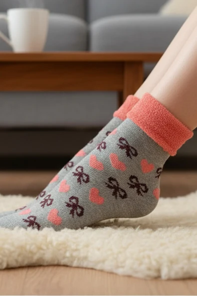 6 Adet Pembe Havlu Polar Kışlık Çorap Bilek Boy -20c Kadar Isı Koruma ürün görseli 1