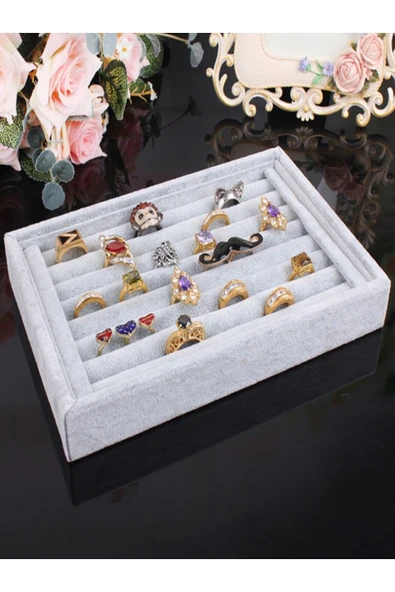 Süet Kumaş Gri Renk 22,5/14,5 Cm Sosis Yüzük Standı ürün görseli 1