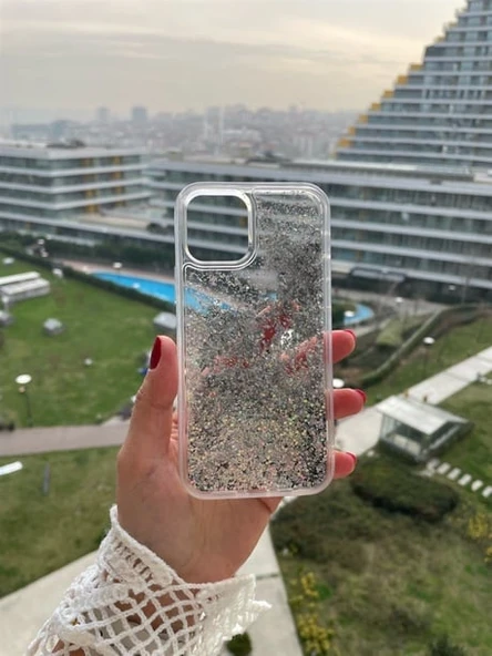Apple iPhone 13 Kılıf Water Shining Sulu Simli Kapak Gümüş ürün görseli 1