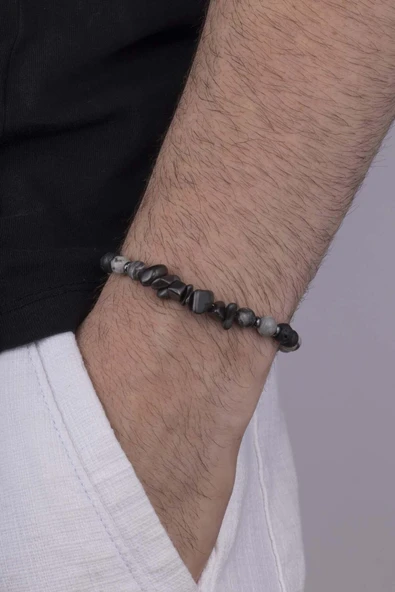 Gümüş Pazarım Lav Taşı Jasper Taşı Karışık Form Doğal Taş Erkek Bileklik ürün görseli 1