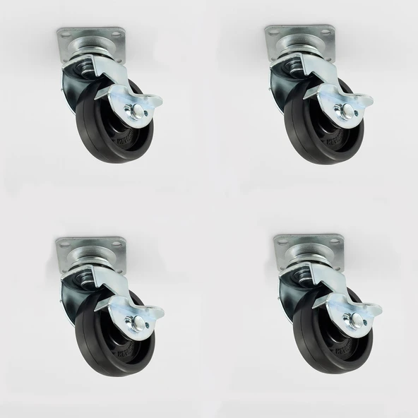 4’lü Set 50 mm Tablalı Dönerli Frenli Mobilya Teker Siyah Metal Gövde Yük Taşıma Kapasiteli ürün görseli 1