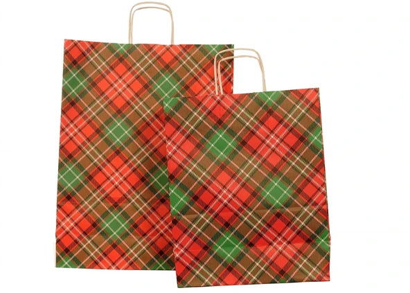 Kraft Çanta Ekose Desen Baskılı 25×12x31*25 Adet ürün görseli 1
