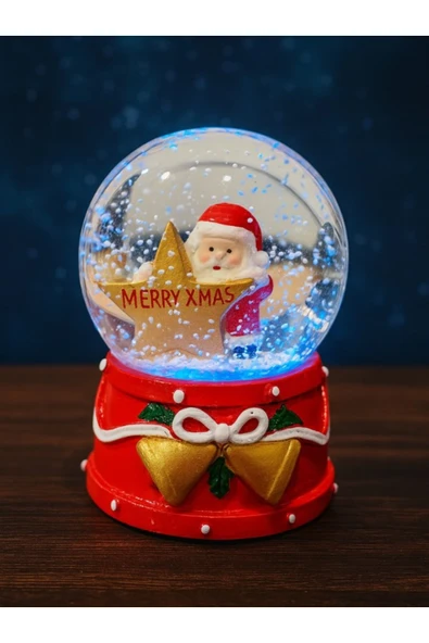 Yeni Yılın En Güzel Hediyesi 2026 Yılbaşı Temalı Yıldızlı Noel Baba Temalı Led Işıklı 9CM Kar Küresi ürün görseli 1