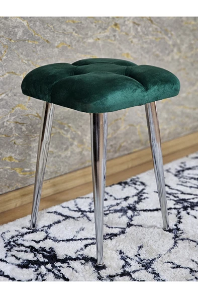 Kare Krom Kaplama Konik Ayaklı Tabure - Oturak - Bar Taburesi - Ayaklı Tabure Yeşil Renk 48 x 33 Boyut/Ebat ürün görseli 1