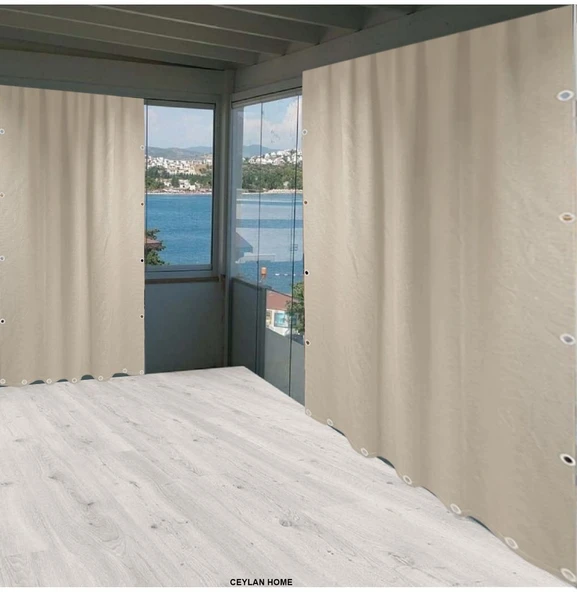 CEYLAN Home Balkon Perdesi Brandası Kuş Gözü Seçenekli Düz Krem ürün görseli 1