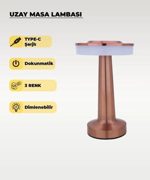 Rose Uzay Masa Lambası - Dokunmatik - 3 Renk Işık ürün görseli 1