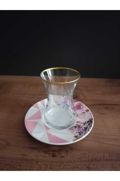 Lüks 6 lı Çay Takımı Gül Desenli - Resim 5