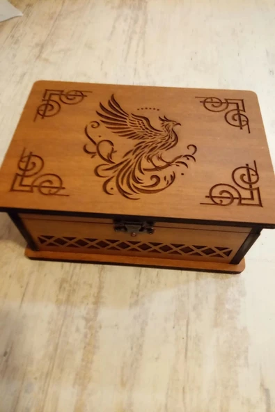 Tarot Kutusu Sunak Run Taşları Kutusu El İşi Anka Kuşu Ahşap ürün görseli 1