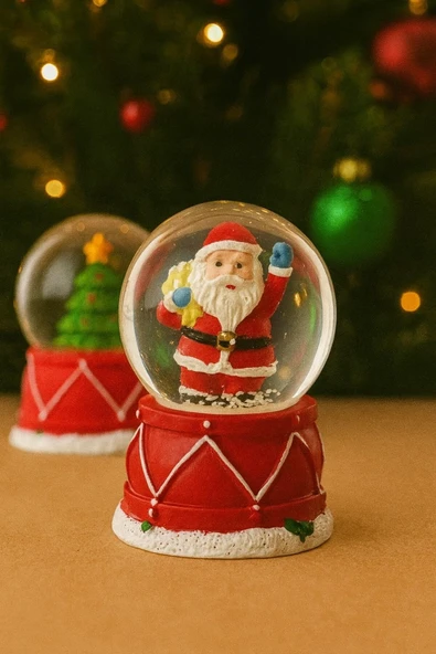 Yeni Yılın En Güzel Hediyesi Dekoratif Yılbaşı Led Işıklı 6,5 cm Noel Baba Figürlü Kar Küresi Hediye ürün görseli 1