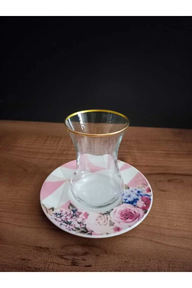 Lüks 6 lı Çay Takımı Gül Desenli - Resim 6