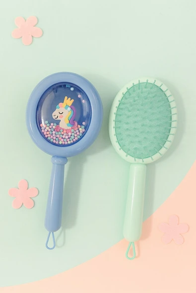 1 Adet Unicorn Figürlü Renkli Boncuklu Kız Çocuk Saç Tarağı Fırçası Kolay Taranma Saçları Acıtmaz ürün görseli 1