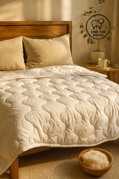 Tek Kişilik Merinos Kuzu Yünü Yorgan (%100 SAF MERİNOS KUZU YÜNÜ) 155 X 215 Cm Ebat, 2500 gram ürün görseli 1
