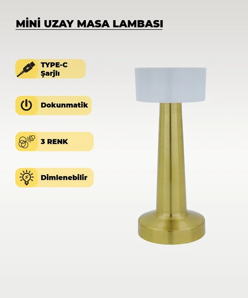 Gold Mini Uzay Masa Lambası - Dokunmatik - 3 Renk Işık ürün görseli 1