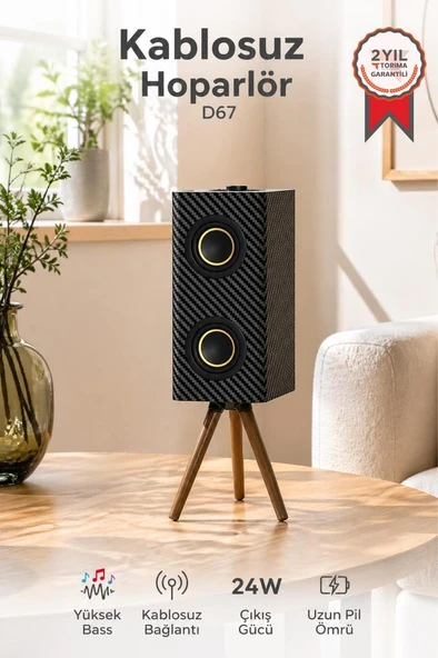Kablosuz Hoparlör 24W 3000mAh Taşınabilir Ayaklı Speaker D67 Siyah ürün görseli 1