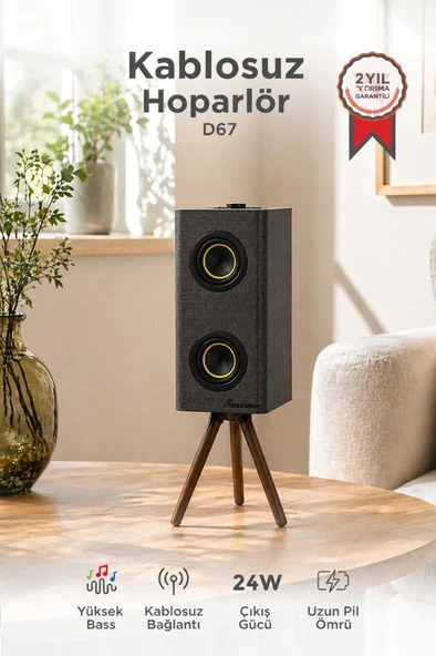 Kablosuz Hoparlör 24W 3000mAh Taşınabilir Ayaklı Speaker D67 Gri ürün görseli 1