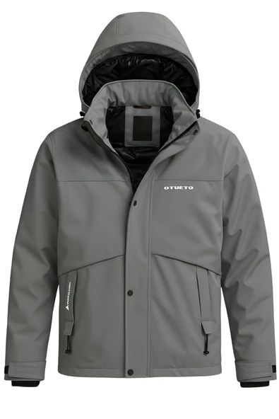 Erkek Gri Su Ve Rüzgar Geçirmez Çıkartılabilir Kapüşonlu Softshell Mont&Kaban ürün görseli 1