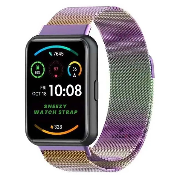 Huawei Watch Fit 2 Metal Hasır Kordon Woven Wire Metal Tasarım Kordon  Gökkuşağı ürün görseli 1