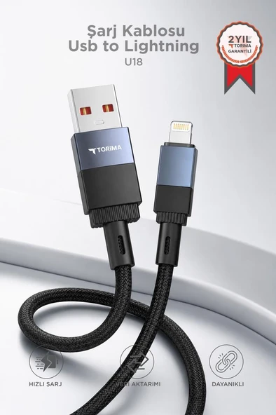 Şarj Kablosu Usb to Lightning Data Kablo U18 Siyah ürün görseli 1