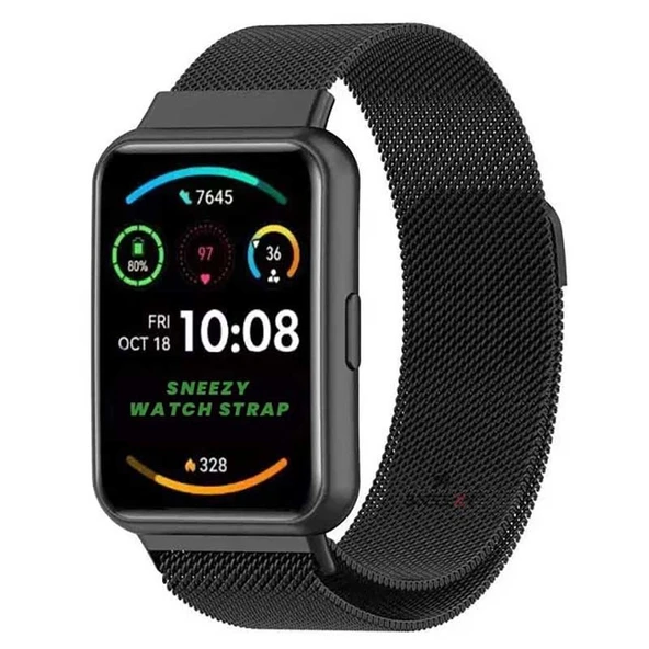 Huawei Watch Fit 2 Metal Hasır Kordon Woven Wire Metal Tasarım Kordon  Siyah ürün görseli 1