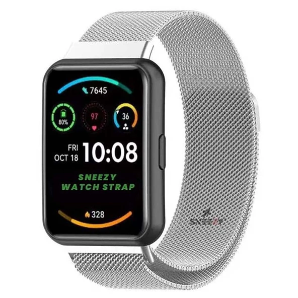 Huawei Watch Fit 2 Metal Hasır Kordon Woven Wire Metal Tasarım Kordon  Gümüş ürün görseli 1